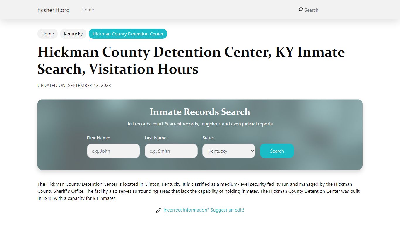 Hickman County Detention Center, KY Inmate Search, Visitation Hours